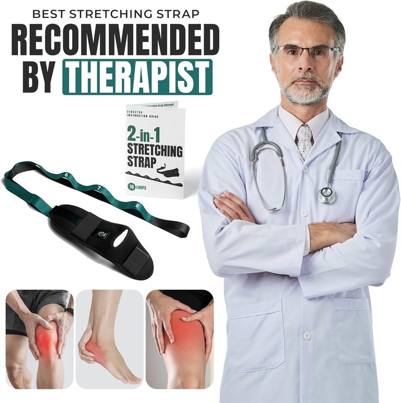 STRECTRA Stretch Strap with Loops Physical Therapy - Full Body Exercise Straps for Stretching with Detachable Foot - Leg & Calf Stretcher for Plantar Fasciitis, Physical Therapy, Pain Relief, and Flexibility - Image 5